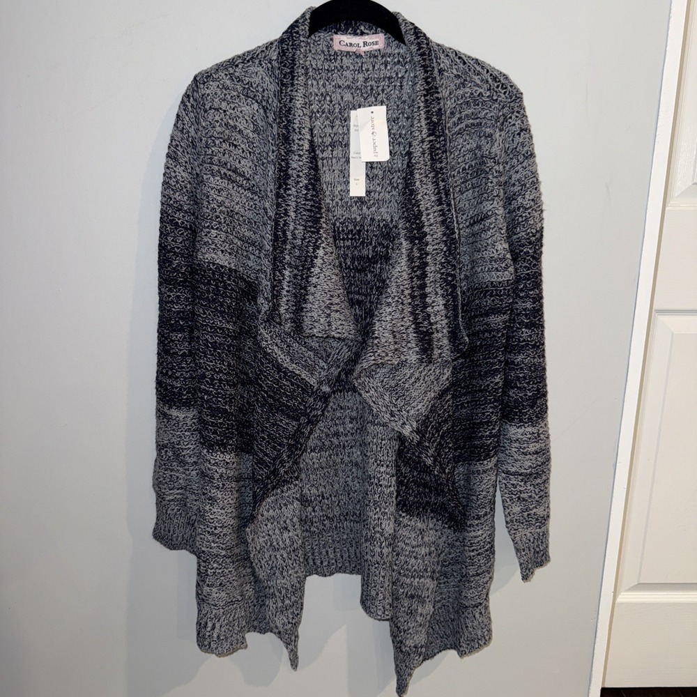 Women's Carol Rose L Navy/gray Soft Knit Open Cardigan The‎ paper Store New NWT